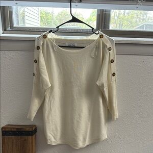 White House Black Market Cream Buttoned 3/4 Sleeve Blouse